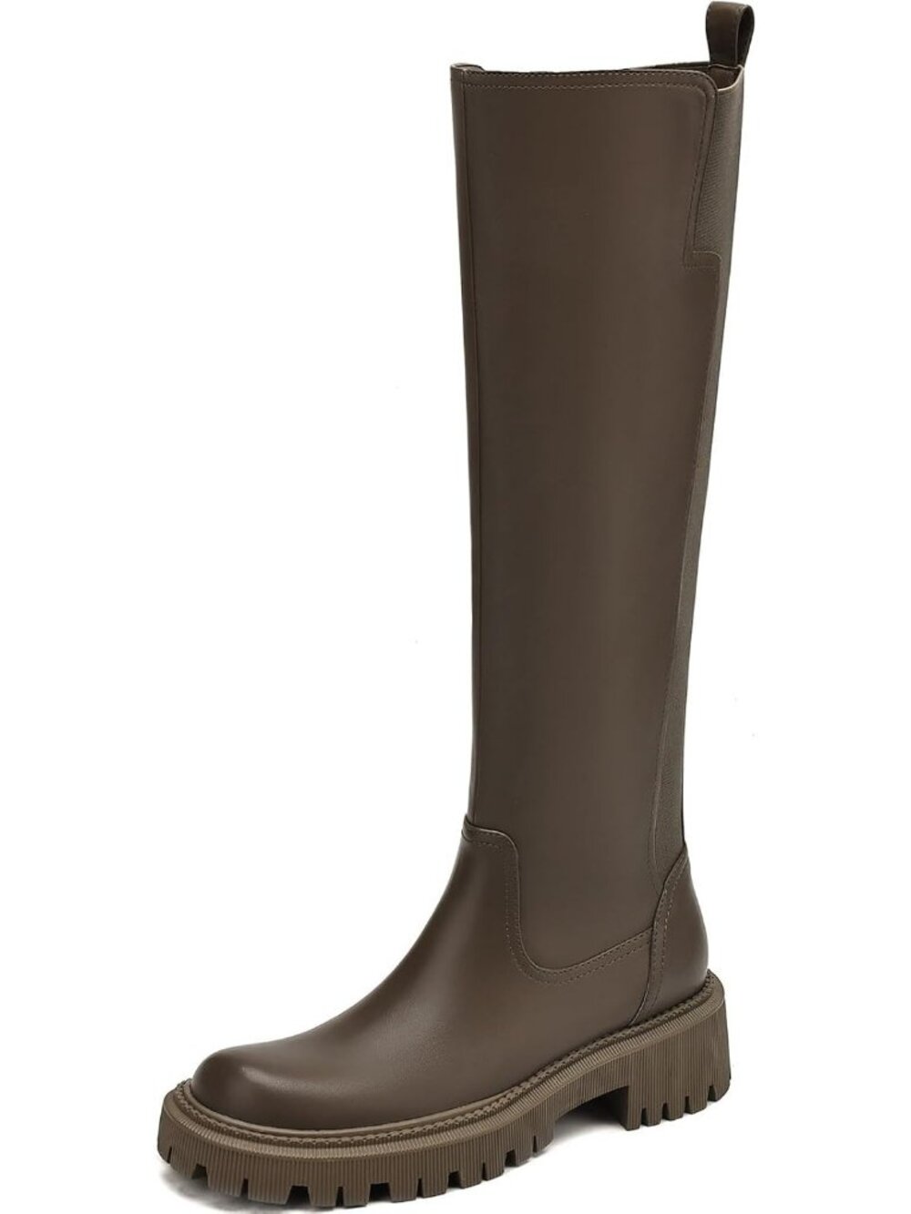 Women's Grey Platform Chunky Block Low Heel Tall Comfortable Knee High Boot